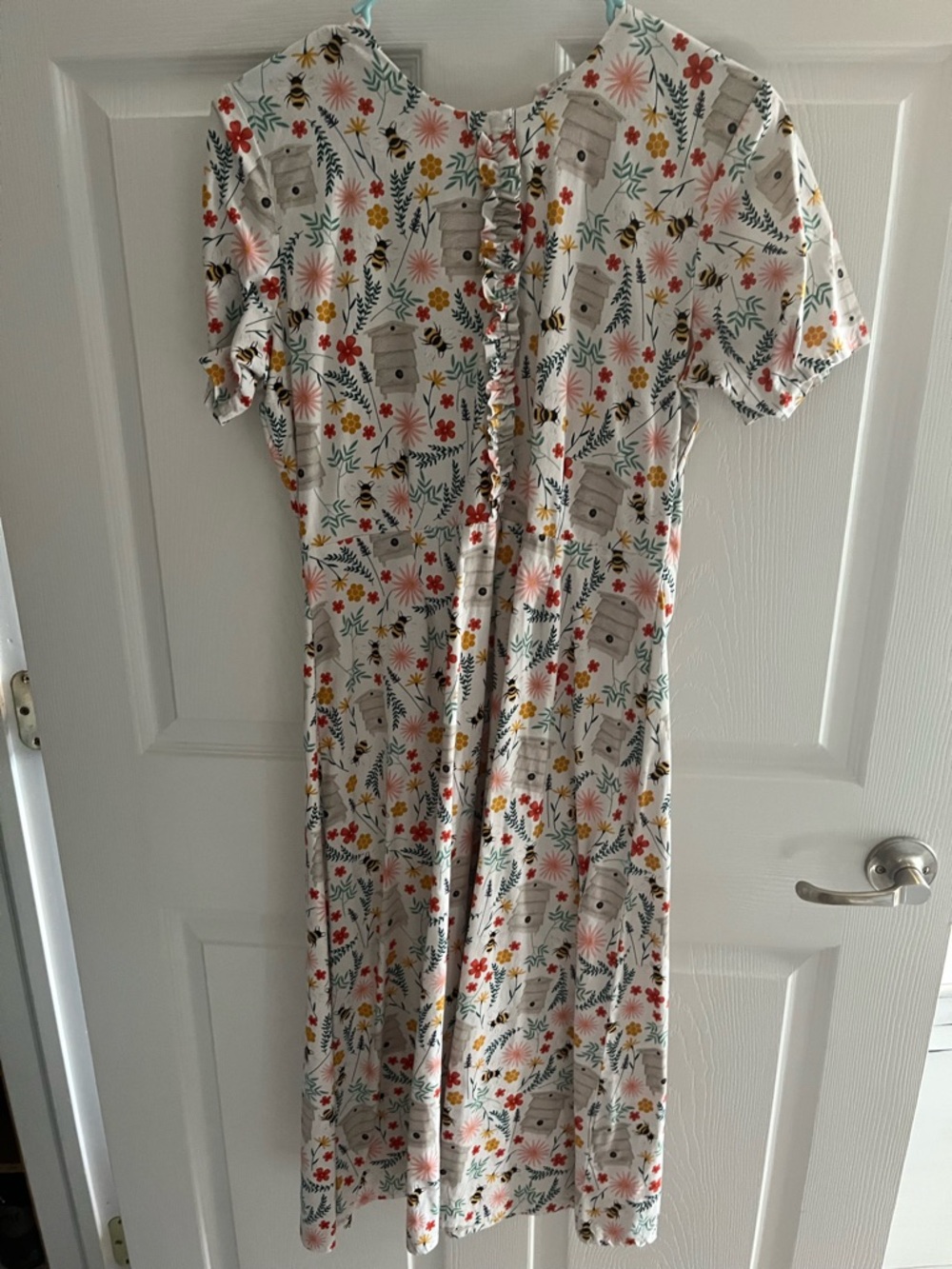 Floral Beehive Button-Front Midi Dress - White with Multi Floral Print